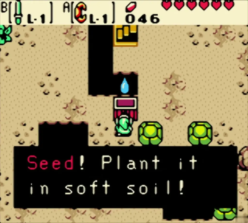Link holding a Gasha Seed with the plant-it-in-soft-soil message Link holding a Gasha Seed with the plant-it-in-soft-soil message