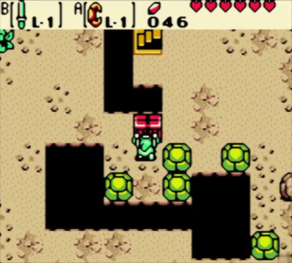 Link standing at the red chest as it opens Link standing at the red chest as it opens