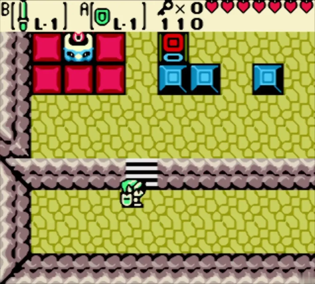 Link at the stairs between the red block room and the blue block room Link at the stairs between the red block room and the blue block room