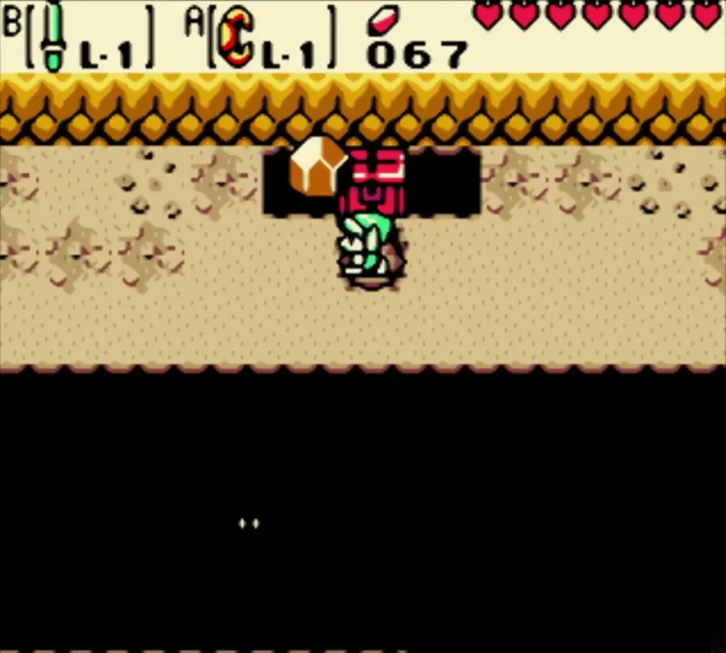 Link lifting the stone beside the red chest Link lifting the stone beside the red chest