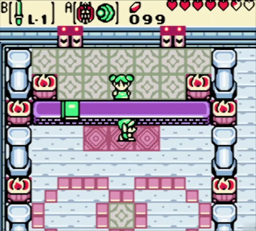 Link stepping up to Farore at her desk in the Hall of Secrets Link stepping up to Farore at her desk in the Hall of Secrets