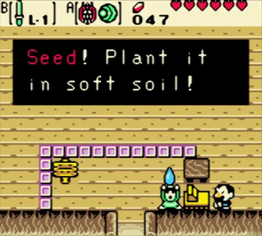 Link holding up a Gasha Seed with the plant-it-in-soft-soil message Link holding up a Gasha Seed with the plant-it-in-soft-soil message