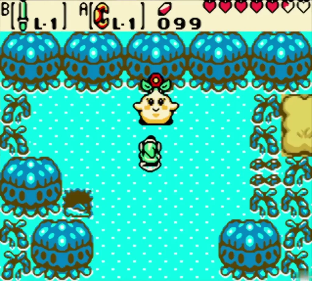 Link standing before the Maku Sprout in the past Link standing before the Maku Sprout in the past