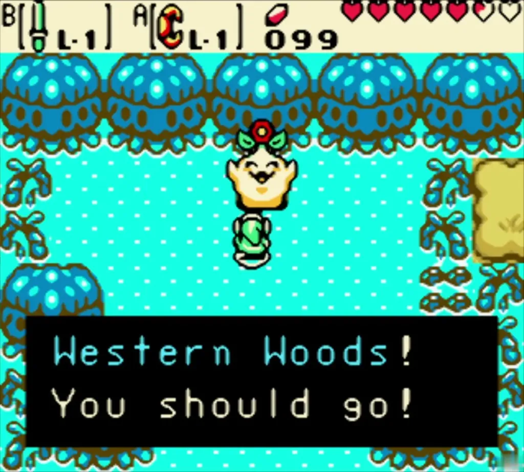Maku Sprout telling Link the essence is in the Western Woods Maku Sprout telling Link the essence is in the Western Woods
