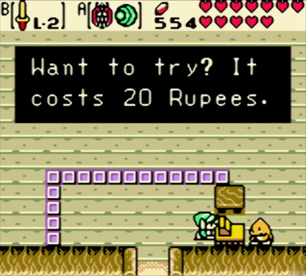 The Goron host in the shooting gallery saying a try costs 20 Rupees The Goron host in the shooting gallery saying a try costs 20 Rupees