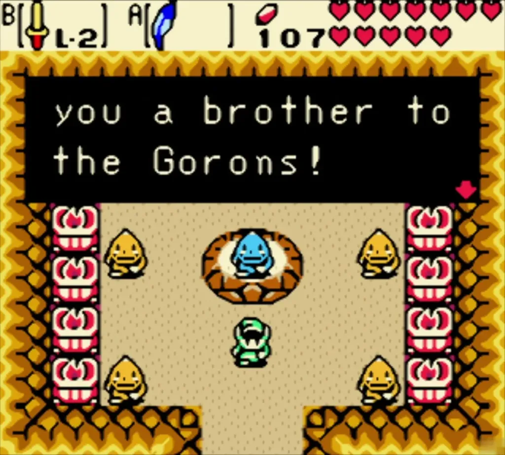 The Goron Dance hall after the win, the Goron telling Link he is a brother to the Gorons The Goron Dance hall after the win, the Goron telling Link he is a brother to the Gorons