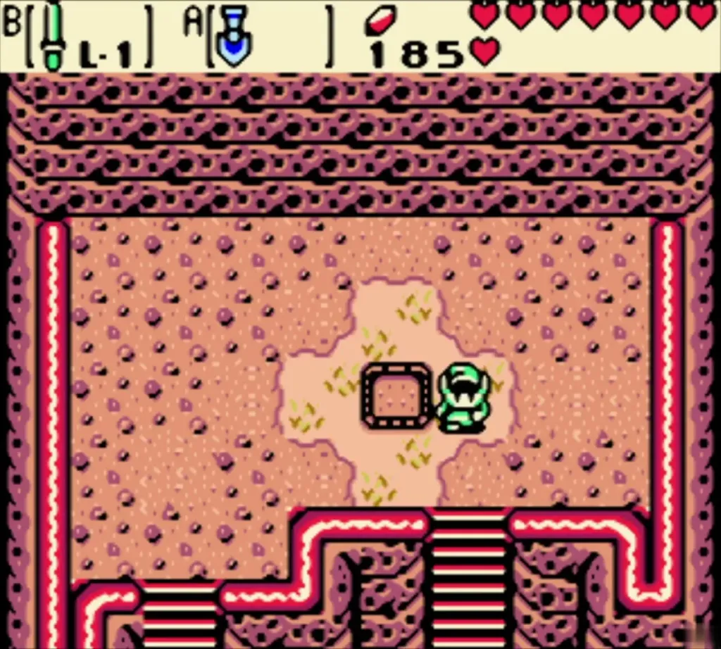 Link beside the hole he dug with the Shovel in the middle of the cross-shaped lighter ground Link beside the hole he dug with the Shovel in the middle of the cross-shaped lighter ground