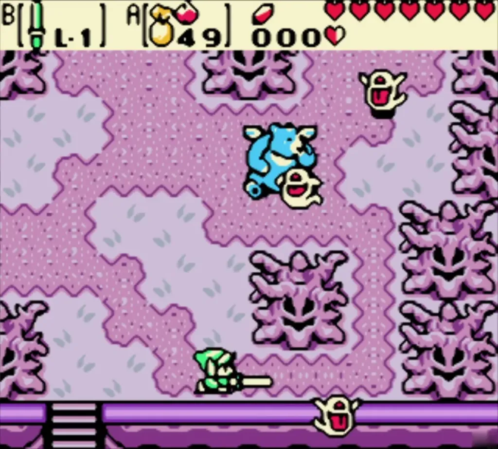 Link slashing his sword at the Ghinis around the blue bear Link slashing his sword at the Ghinis around the blue bear