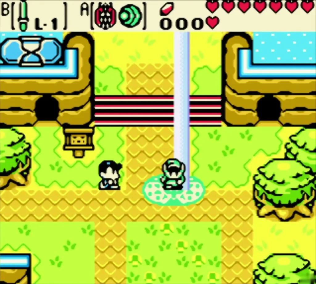 Link arriving on the Time Portal pad in the sunny Lynna City Link arriving on the Time Portal pad in the sunny Lynna City