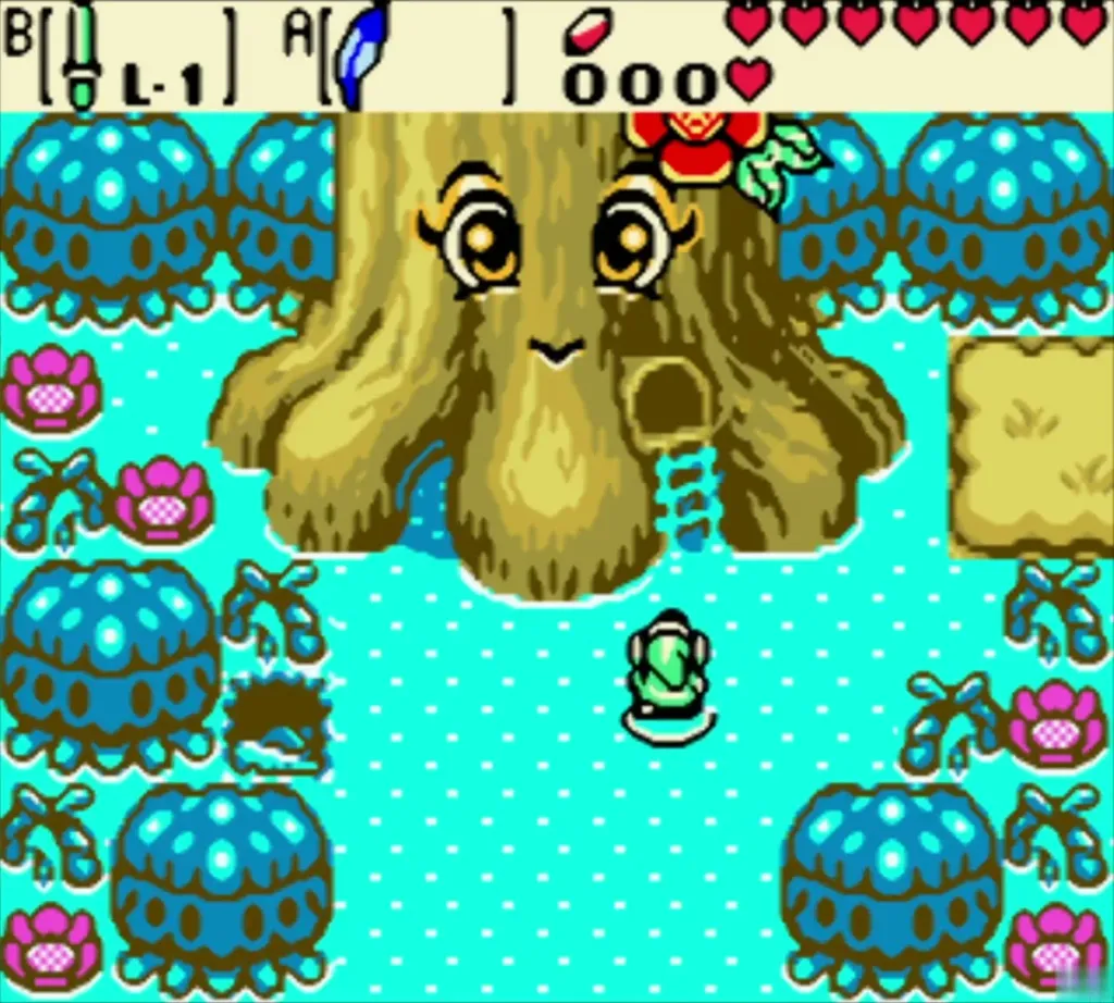 Link wading toward the Maku Tree before heading to Farore Link wading toward the Maku Tree before heading to Farore