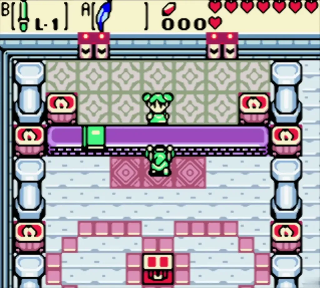 A red chest rising in the middle of the Hall of Secrets while Link faces Farore A red chest rising in the middle of the Hall of Secrets while Link faces Farore
