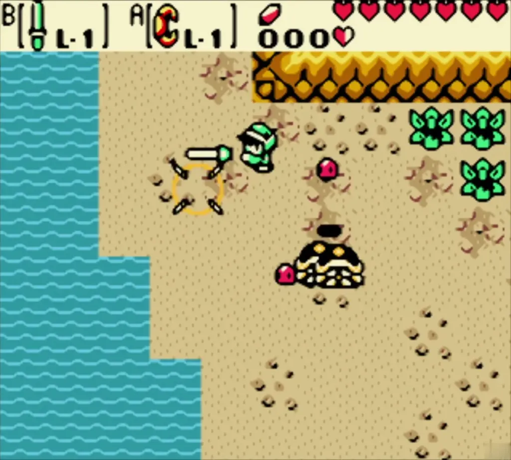 Link slashing a sand enemy in the sandy cave Link slashing a sand enemy in the sandy cave