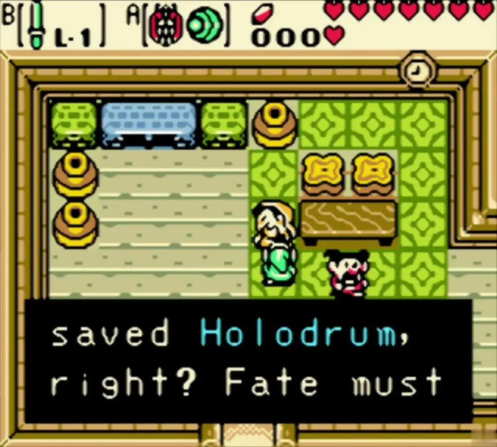 The woman in Mayor Plen's house recognizing Link as the hero who saved Holodrum The woman in Mayor Plen's house recognizing Link as the hero who saved Holodrum