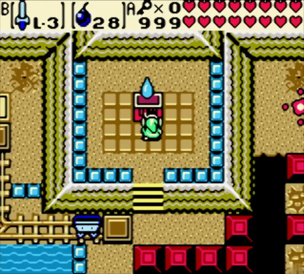 Link at the open chest in the chest room of Hero's Cave Link at the open chest in the chest room of Hero's Cave