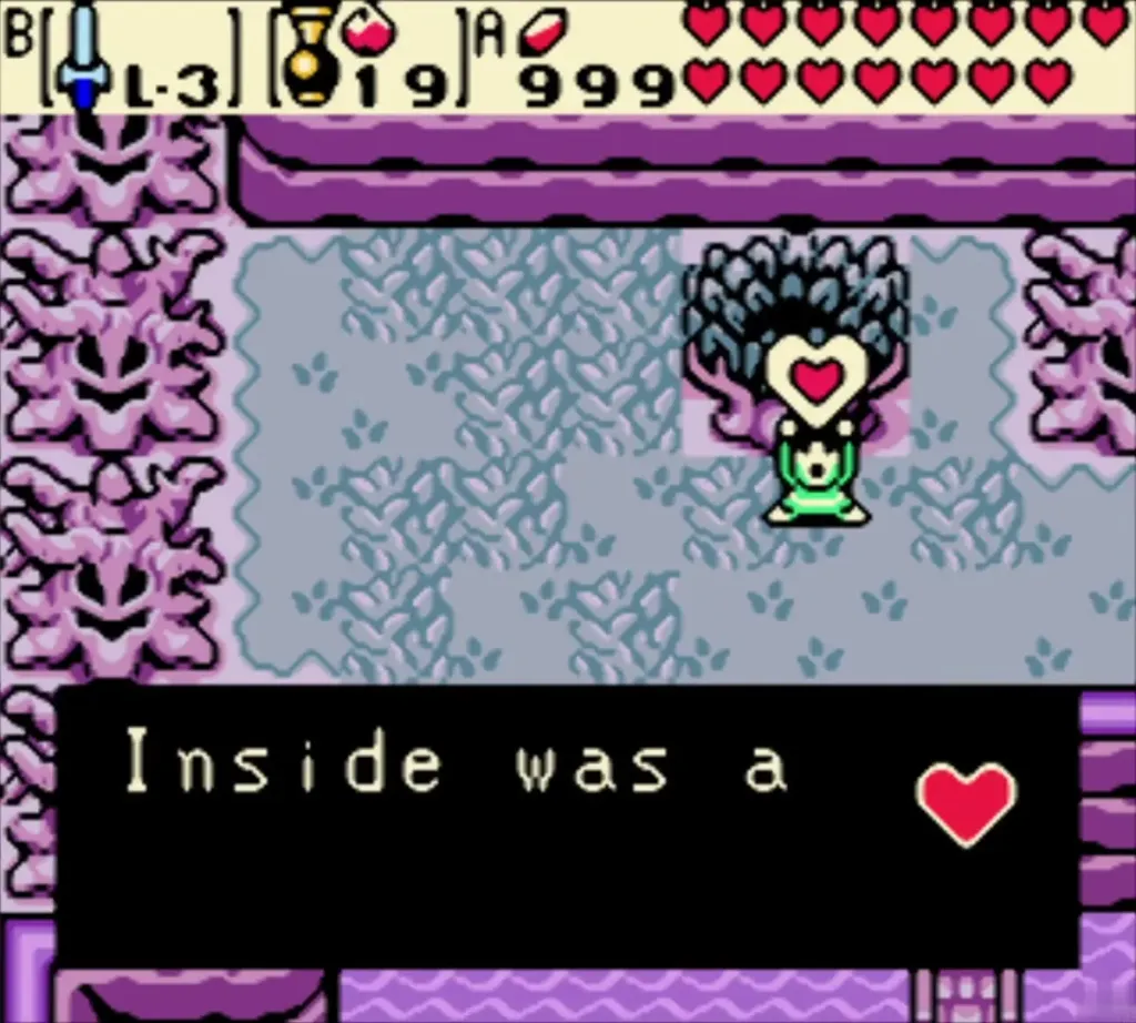 Link holding a heart over his head in the lilac grove with the box "Inside was a" Link holding a heart over his head in the lilac grove with the box "Inside was a"