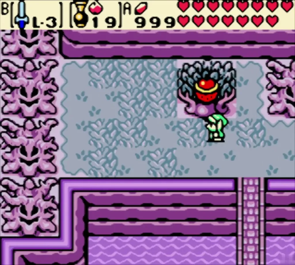 Link beside a red-capped soft soil bush in the lilac grove under the grey tree Link beside a red-capped soft soil bush in the lilac grove under the grey tree