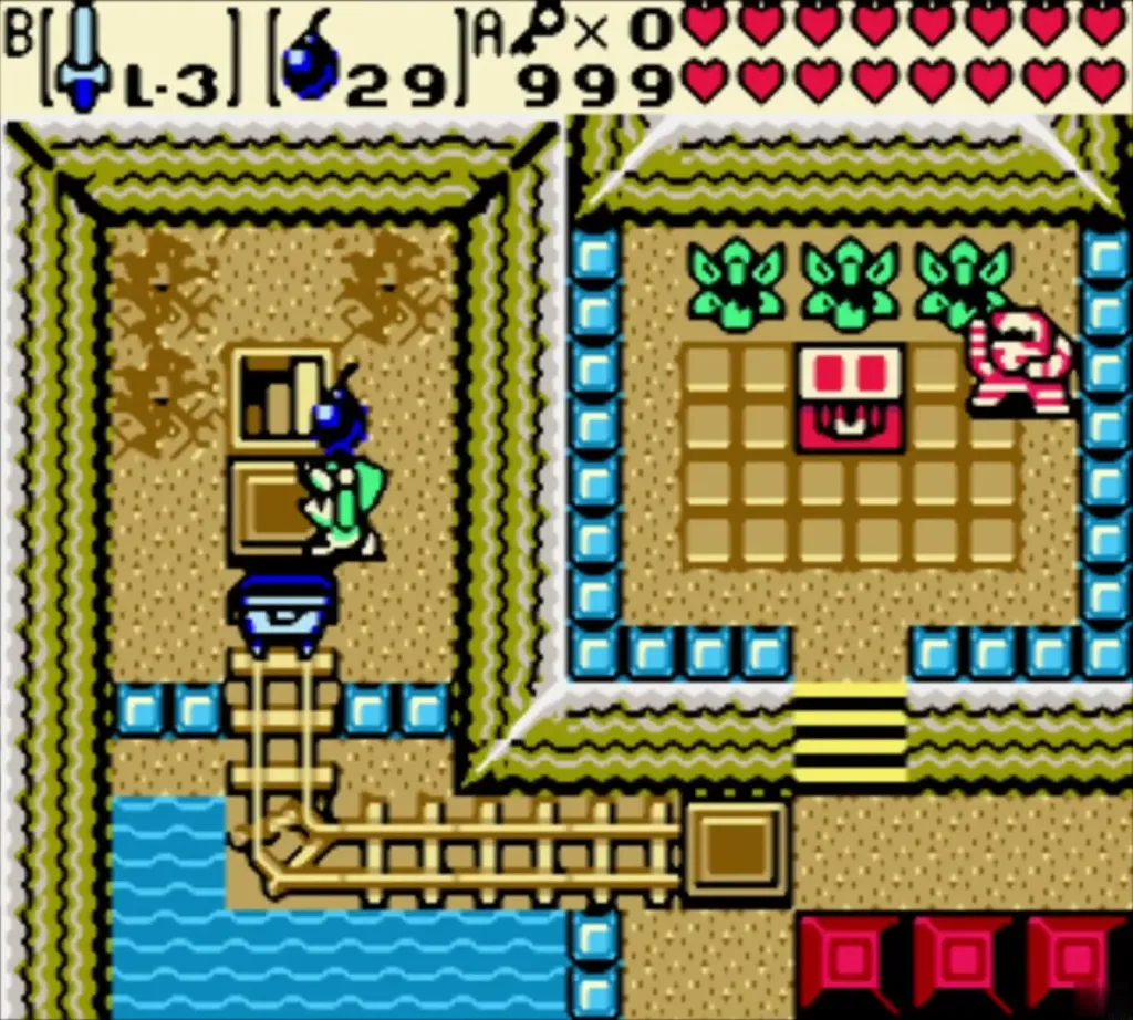 Link in a side room of Hero's Cave beside a block, with the chest room to the right Link in a side room of Hero's Cave beside a block, with the chest room to the right