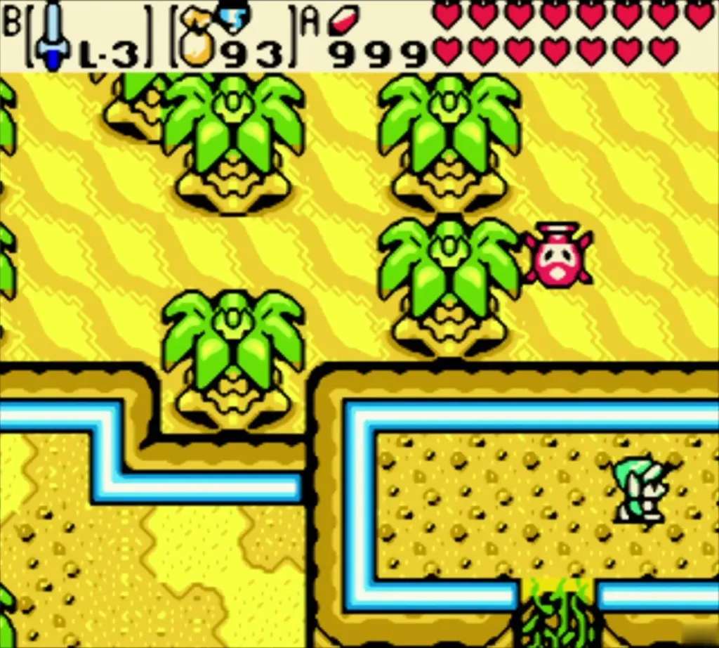 Sandy beach with palm trees and a pink enemy near the water Sandy beach with palm trees and a pink enemy near the water