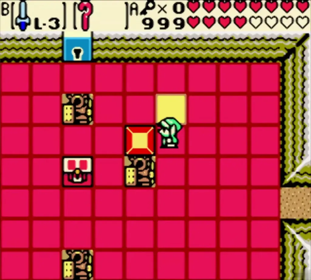Link beside a gold turntable and a red gem switch in the red floor room Link beside a gold turntable and a red gem switch in the red floor room