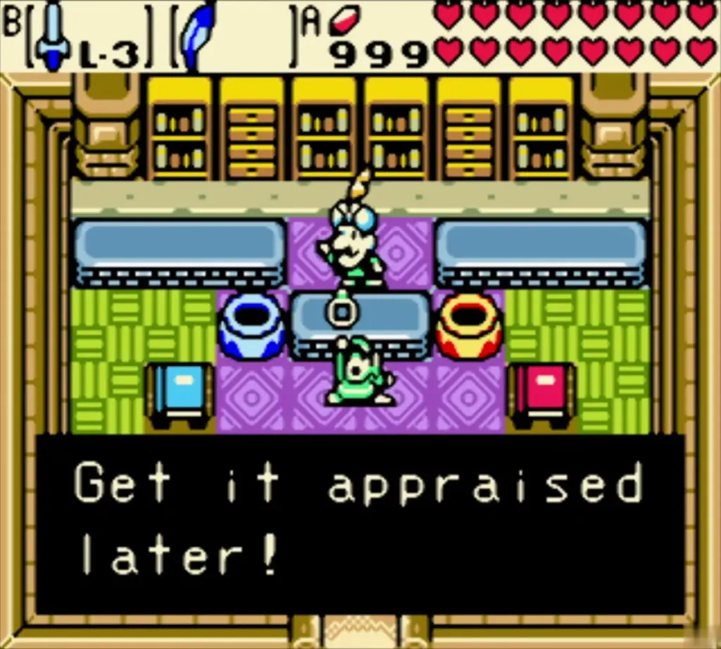 Link holding up a ring with the box "Get it appraised later!" in Vasu Jewelers Link holding up a ring with the box "Get it appraised later!" in Vasu Jewelers