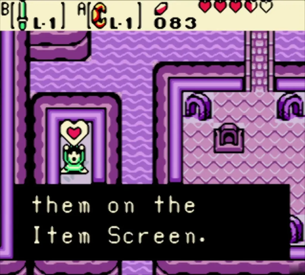 Link view holding the Piece of Heart as the box explains where to find them Link view holding the Piece of Heart as the box explains where to find them