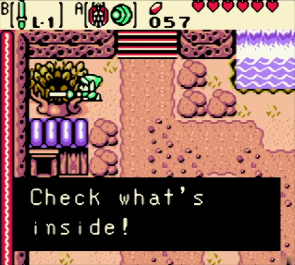 The message telling Link to check what is inside the Gasha Nut The message telling Link to check what is inside the Gasha Nut