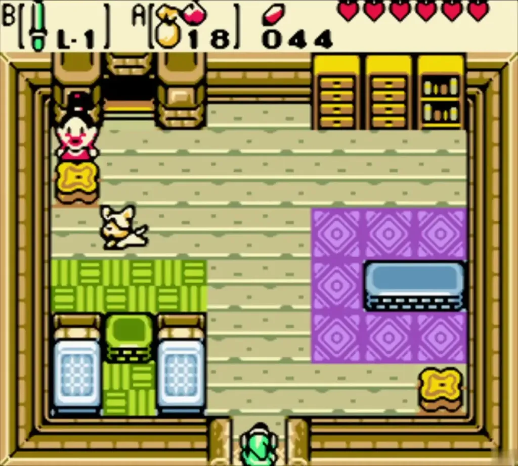 Link entering Mamamu Yan's house, with her dog nearby Link entering Mamamu Yan's house, with her dog nearby