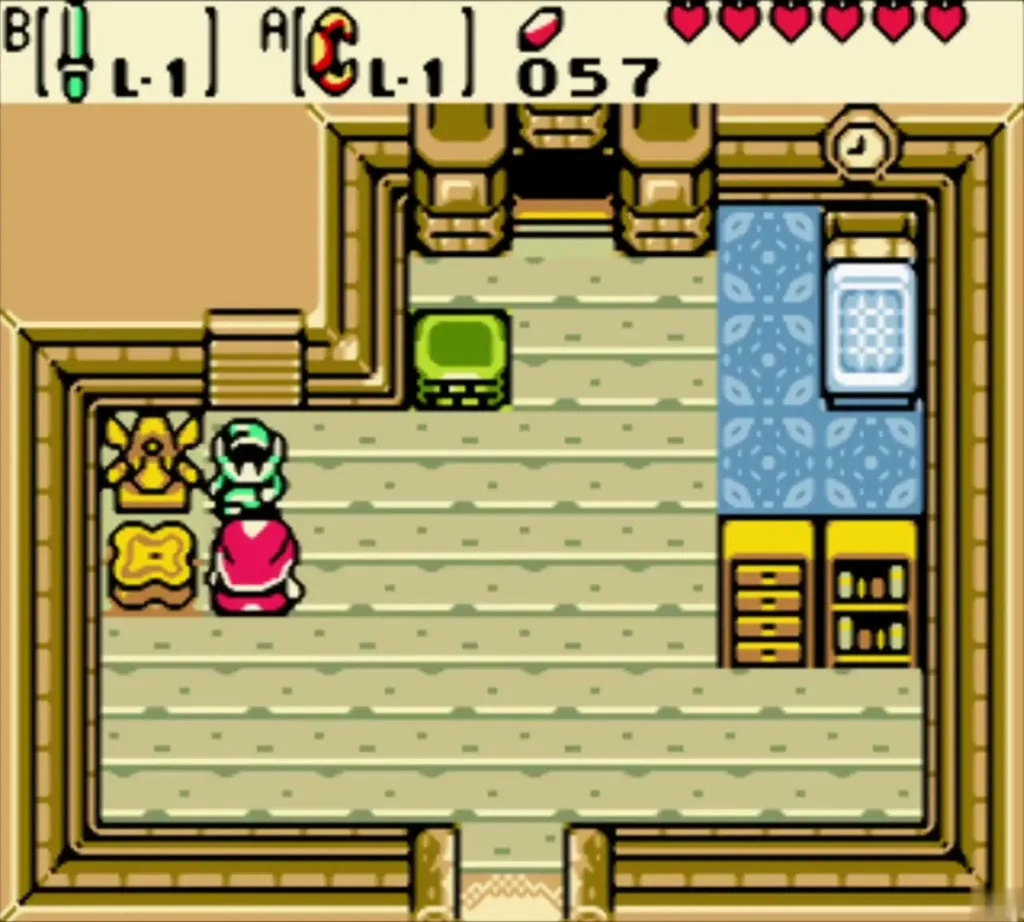 Link in Nayru's House beside the statue after it was pushed aside Link in Nayru's House beside the statue after it was pushed aside