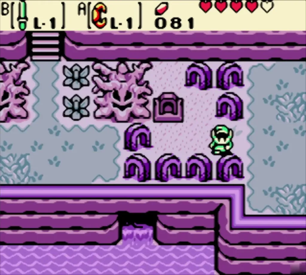 Link beside the purple headstones after lifting the stone Link beside the purple headstones after lifting the stone