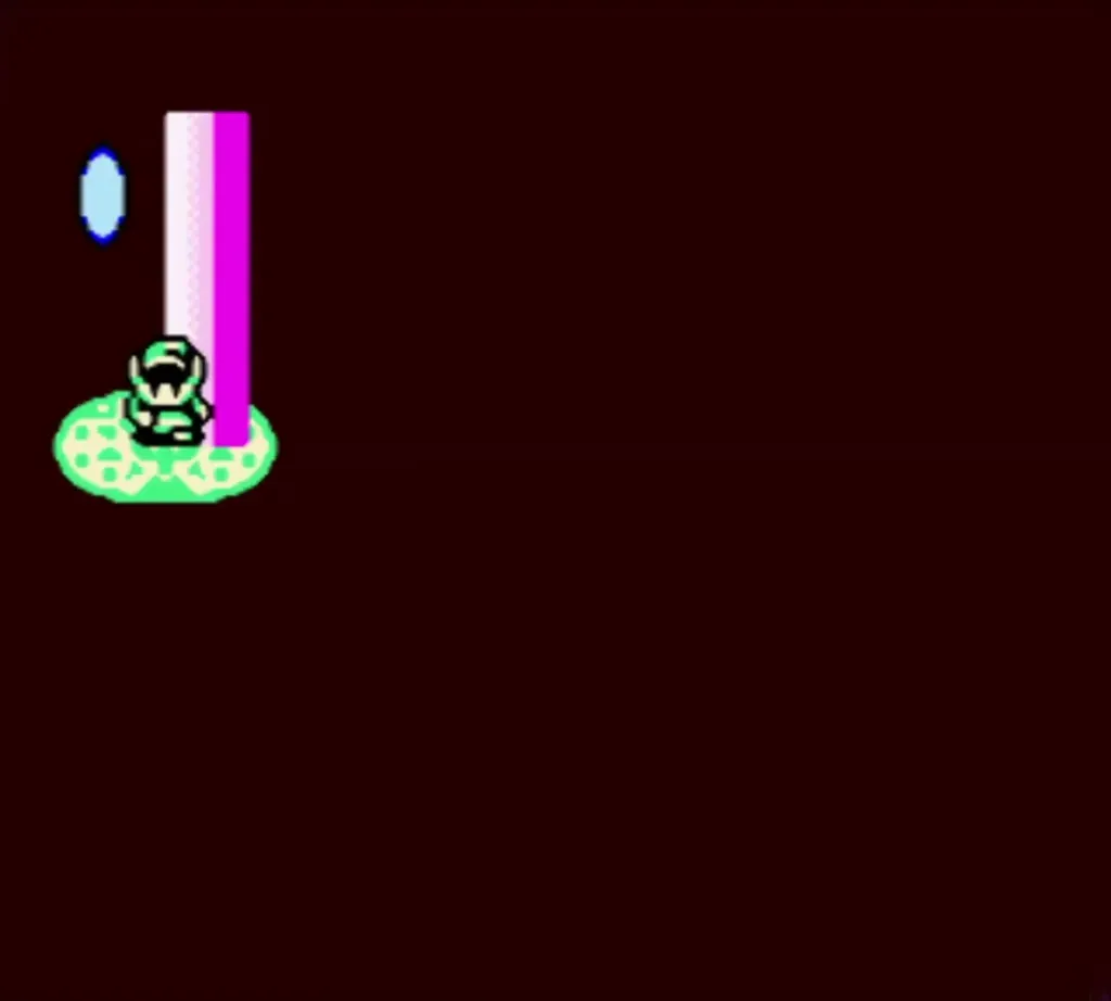 Link standing on the portal pad as the warp carries him to the past Link standing on the portal pad as the warp carries him to the past