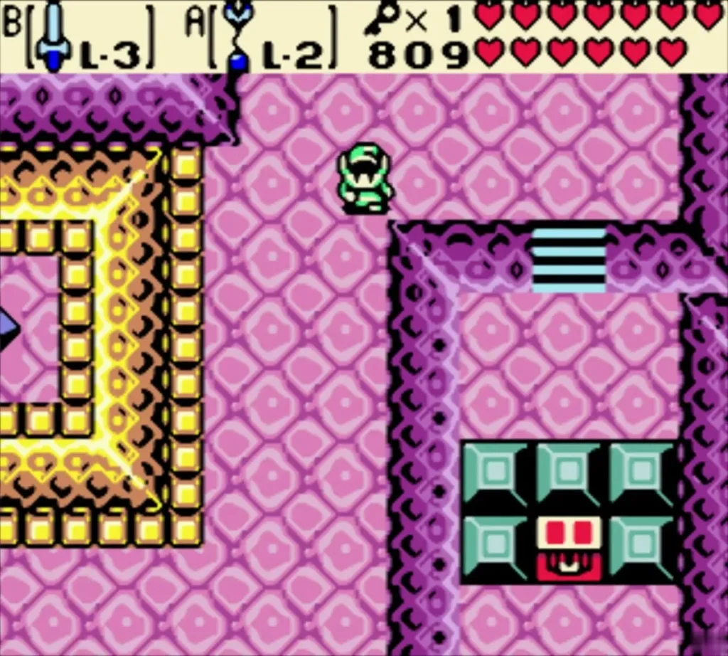 Closed red chest inside a teal block frame in a pink room of Jabu-Jabu's Belly