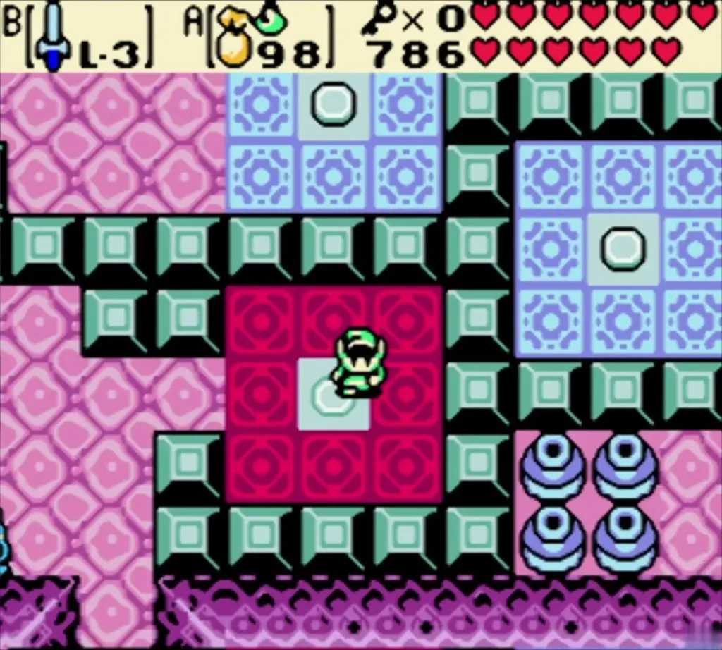Link standing on the red block pad in the water room