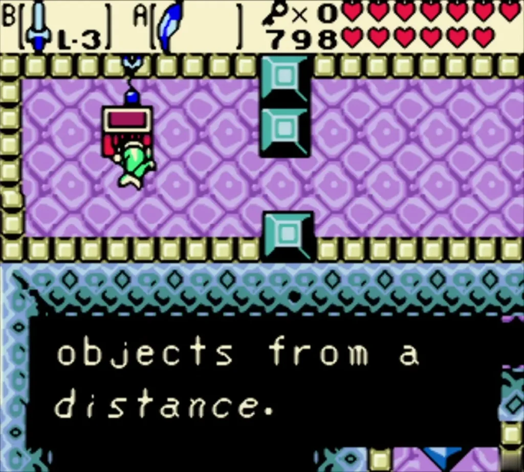 Item message ending Switch places with objects from a distance, with Link holding the hook overhead