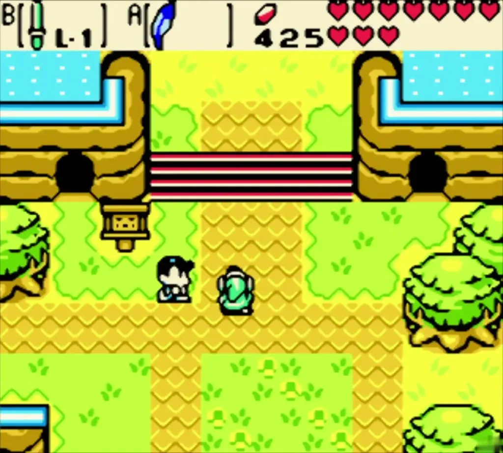 Link walking through Lynna City toward the Maku Tree gate Link walking through Lynna City toward the Maku Tree gate