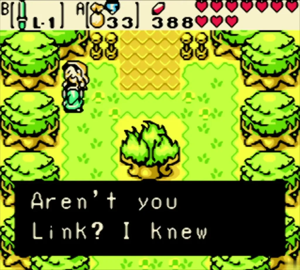 Old woman beside the Ember Seed tree in South Lynna greeting Link Old woman beside the Ember Seed tree in South Lynna greeting Link