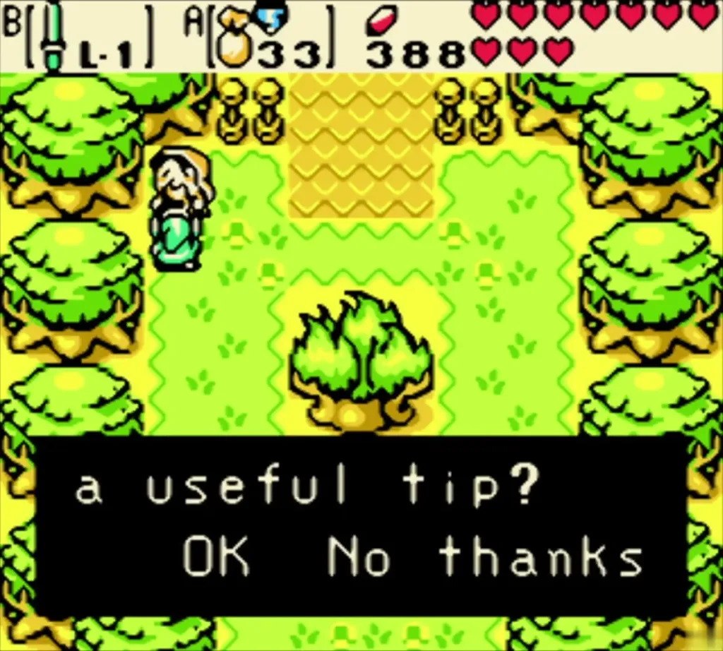 Old woman offering a useful tip with OK and No thanks choices Old woman offering a useful tip with OK and No thanks choices