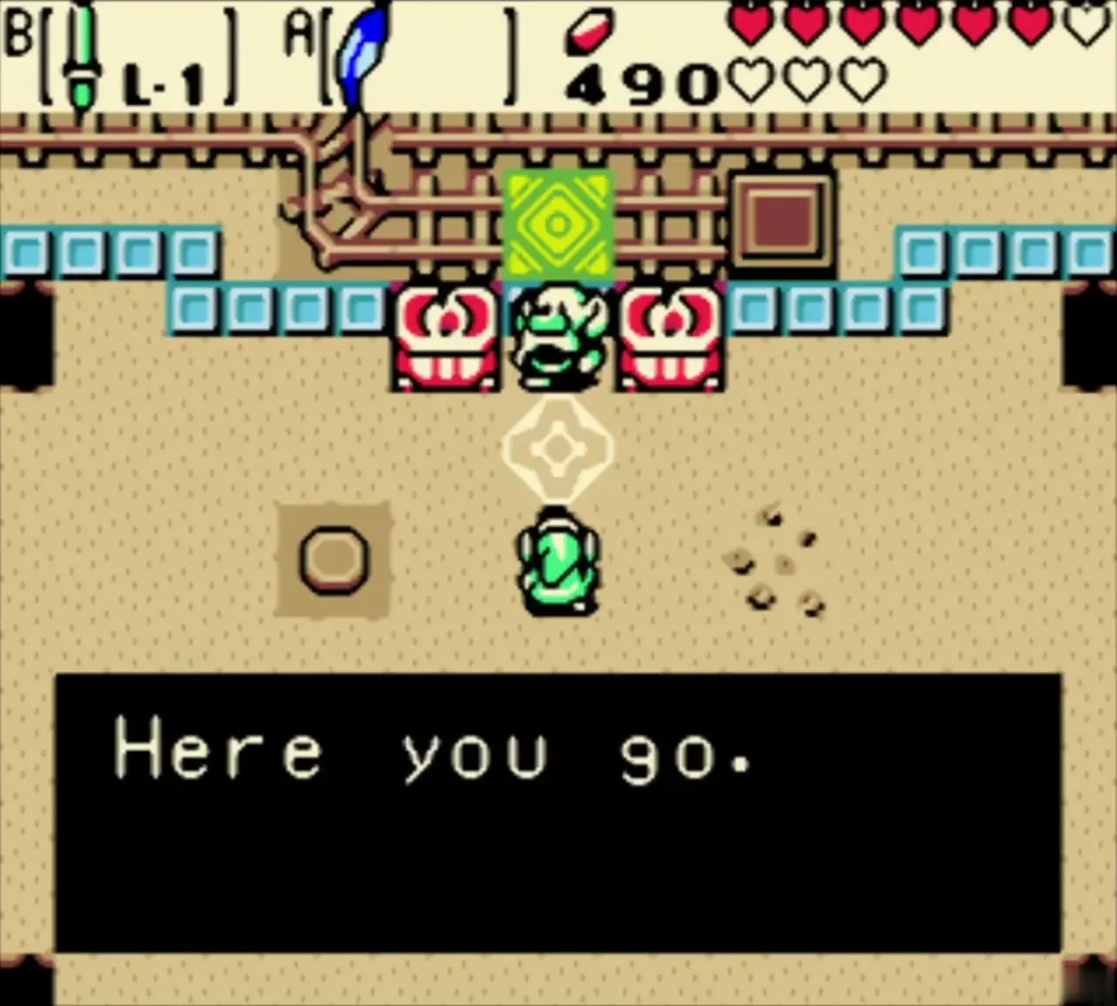 Patch handing the repaired sword back with Here you go Patch handing the repaired sword back with Here you go