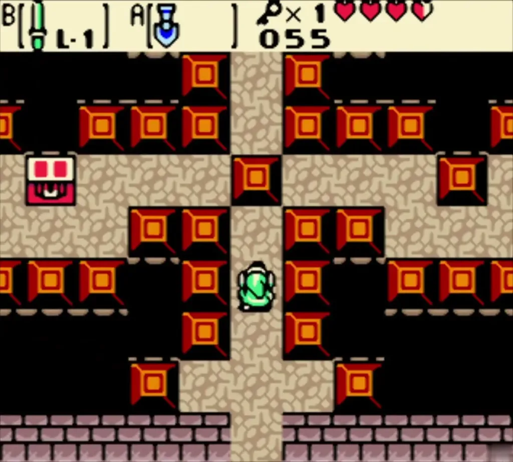 Link in the north route of block rooms heading for the chest Link in the north route of block rooms heading for the chest
