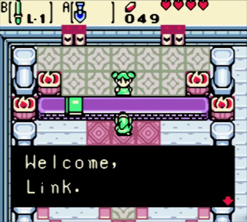 Farore at her counter welcoming Link in the Hall of Secrets Farore at her counter welcoming Link in the Hall of Secrets