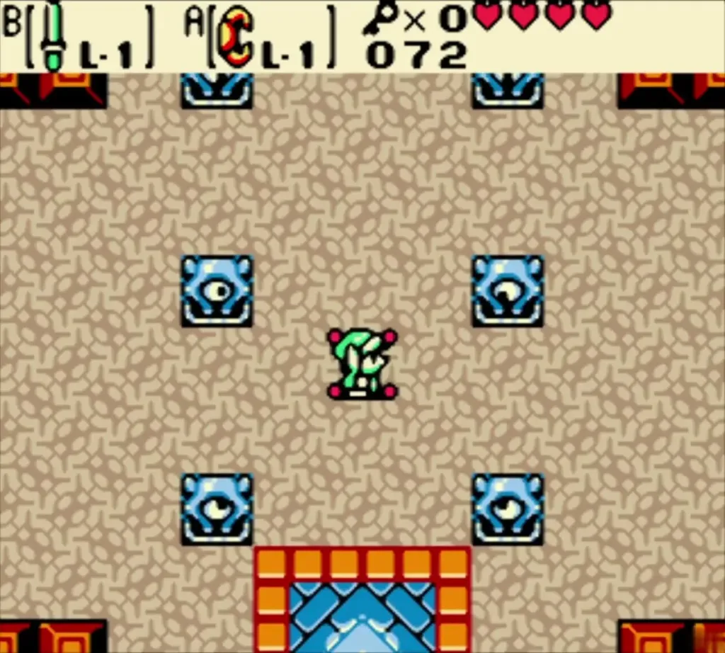 Link in the eye-statue room after the warp panel Link in the eye-statue room after the warp panel