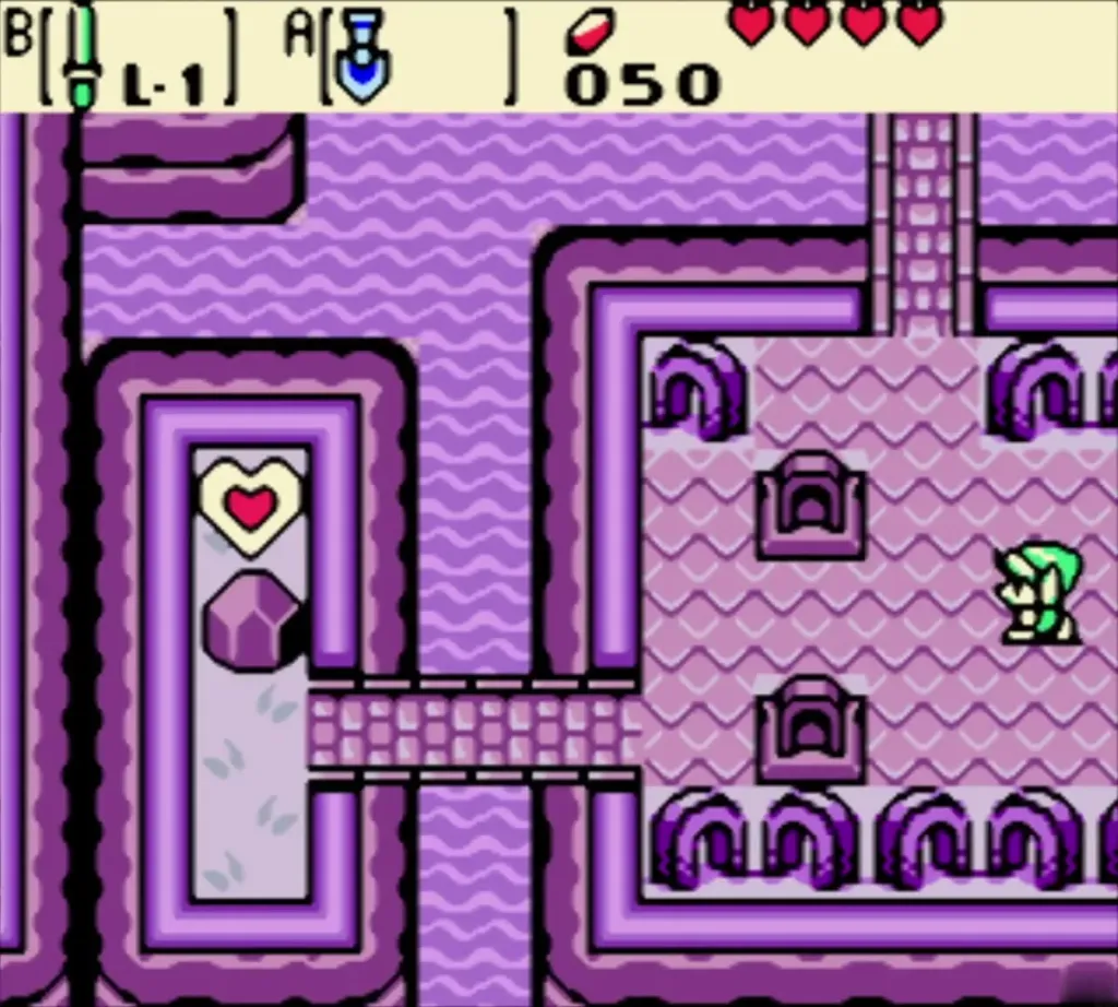 Link by the lake with a Piece of Heart on an unreachable ledge Link by the lake with a Piece of Heart on an unreachable ledge