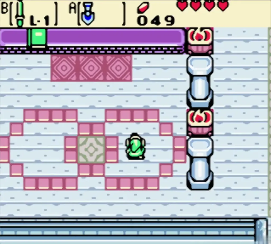Link walking inside Farore's Hall of Secrets in the Maku Tree's grounds Link walking inside Farore's Hall of Secrets in the Maku Tree's grounds