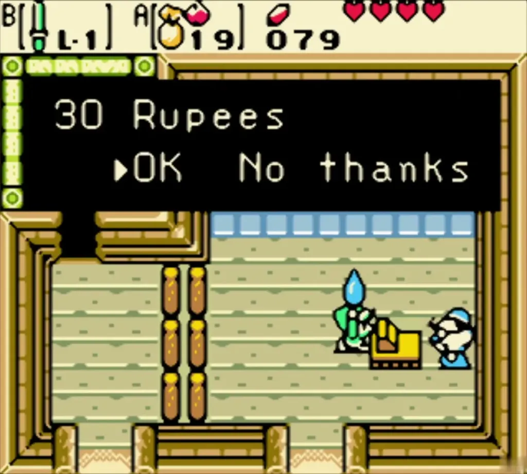 Link at the counter holding the Gasha Seed with the 30 Rupees OK prompt Link at the counter holding the Gasha Seed with the 30 Rupees OK prompt