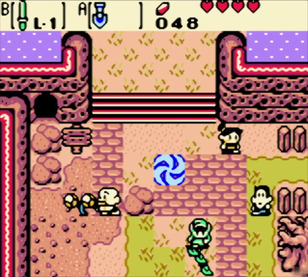 Link beside the swirling time portal in Lynna Village Link beside the swirling time portal in Lynna Village