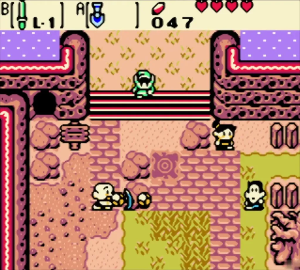 Link walking down the Lynna Village steps toward the time portal Link walking down the Lynna Village steps toward the time portal