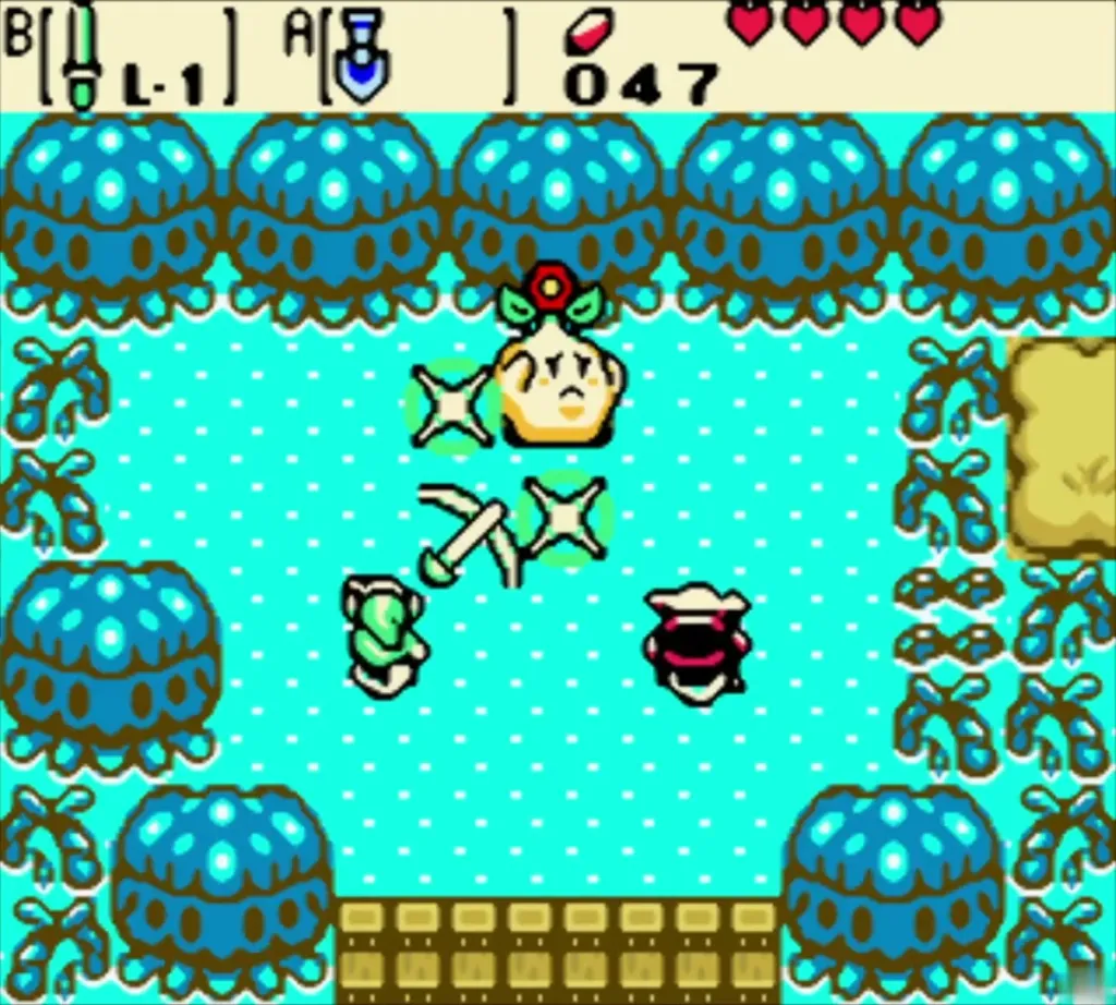 Link slashing a Moblin in the grove beside the Maku sprout Link slashing a Moblin in the grove beside the Maku sprout
