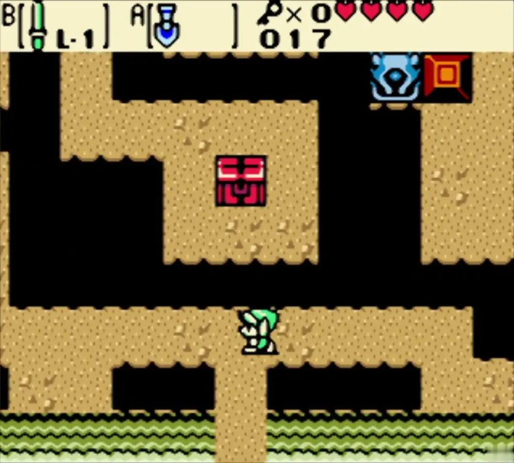 The chest that appeared in the pit room while Link stands below it The chest that appeared in the pit room while Link stands below it