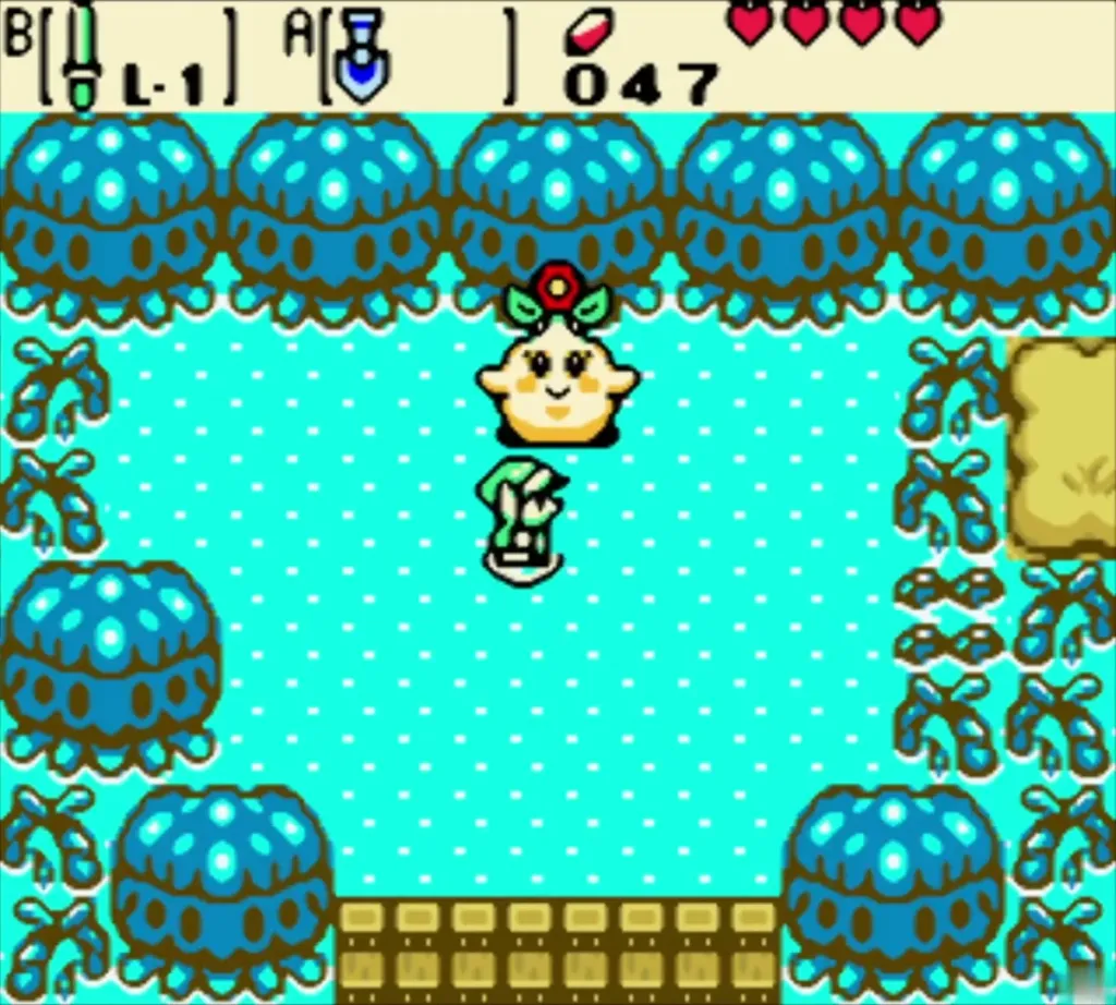 The Maku sprout smiling at Link after both Moblins are beaten The Maku sprout smiling at Link after both Moblins are beaten
