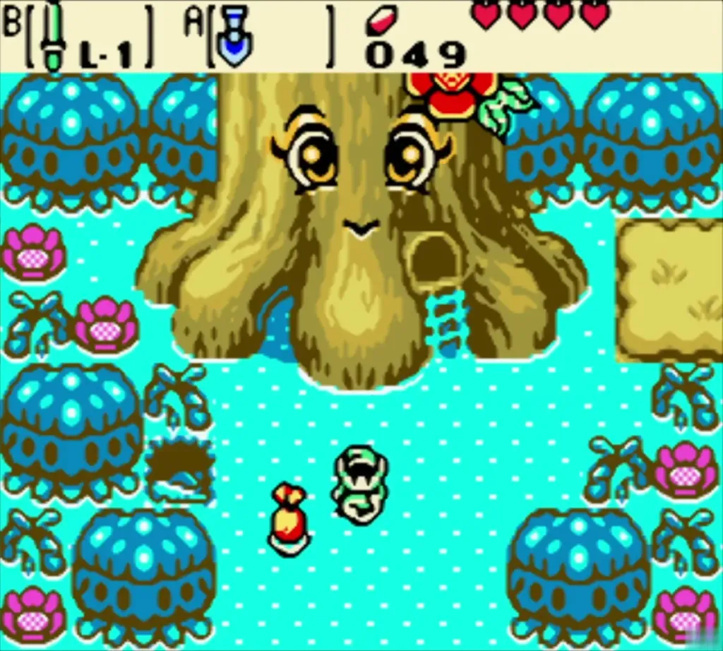 The Seed Satchel on the ground in front of Link and the Maku Tree The Seed Satchel on the ground in front of Link and the Maku Tree