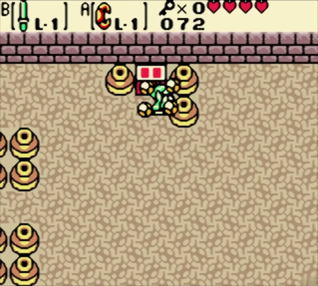 Link breaking pots in front of the wall chest Link breaking pots in front of the wall chest